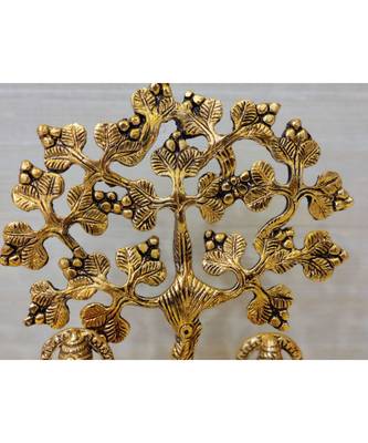 Handcrafted Golden Oxidized Antique Look Metallic Lord Ganesh Lakshmi idol With Diya Sitting Under A Tree 3
