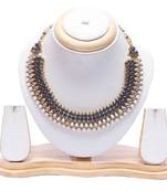 Royal blue kundan and pearl choker necklace