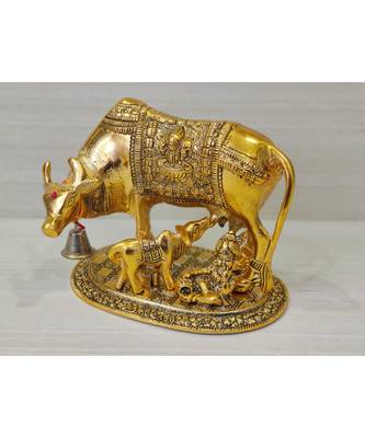 Handcrafted Golden Oxidized Antique Look Metallic Golden Cow With MaKhan Chor 1