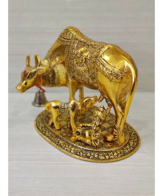Handcrafted Golden Oxidized Antique Look Metallic Golden Cow With MaKhan Chor 2