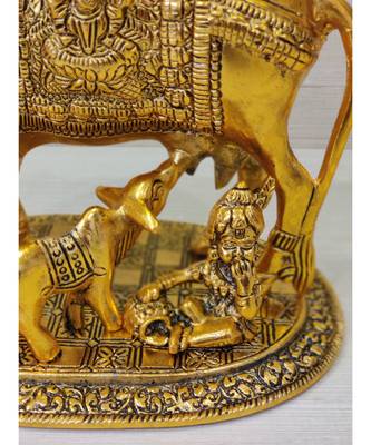 Handcrafted Golden Oxidized Antique Look Metallic Golden Cow With MaKhan Chor 3