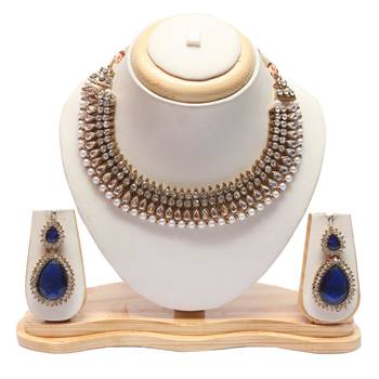 Kundan pearl necklace with Royal blue earrings 1