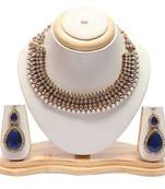 Kundan pearl necklace with Royal blue earrings