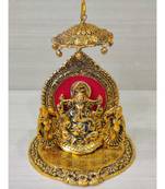 Handcrafted Golden Oxidized Antique Look Metallic Ganesha Idol Sitting In A Shinghasan With Chattar On Top