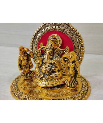 Handcrafted Golden Oxidized Antique Look Metallic Ganesha Idol Sitting In A Shinghasan With Chattar On Top 4