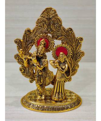Handcrafted Golden Oxidized Antique Look Metallic Lord Krishna Darbar in Oval Style 1
