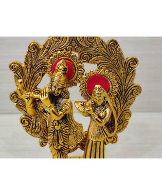 Handcrafted Golden Oxidized Antique Look Metallic Lord Krishna Darbar in Oval Style 2