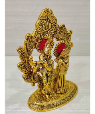 Handcrafted Golden Oxidized Antique Look Metallic Lord Krishna Darbar in Oval Style 3