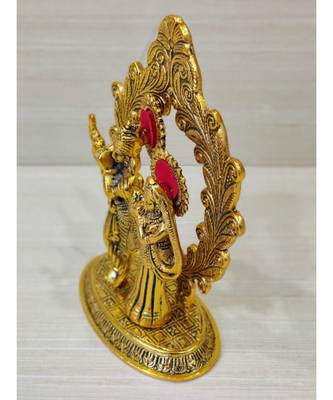 Handcrafted Golden Oxidized Antique Look Metallic Lord Krishna Darbar in Oval Style 5