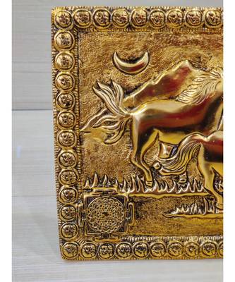 Handcrafted Golden Oxidized Antique Look Metallic Seven Running Horse Painting Like Wall Hanging Showpiece 3