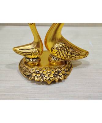 Handcrafted Golden Oxidized Antique Look Metallic Kissing Duck Pair 5