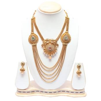copper alloy necklace set with peacock motif work 1