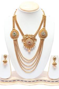 Multilayer peacock motif double necklace set
