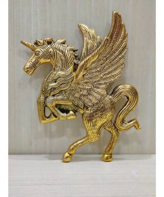 Handcrafted Golden Oxidized Antique Look Metallic Flying Horse Wall Hanging 1