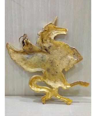 Handcrafted Golden Oxidized Antique Look Metallic Flying Horse Wall Hanging 3