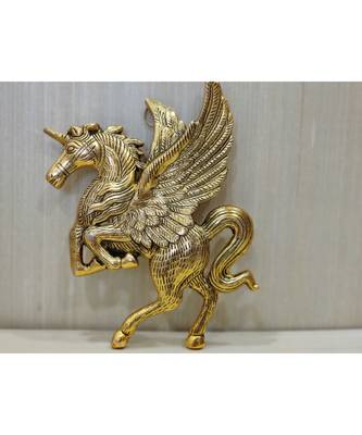 Handcrafted Golden Oxidized Antique Look Metallic Flying Horse Wall Hanging 4