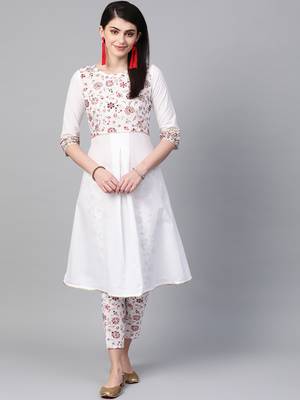 Women's white Khadi Print Flared Cotton Kurta 1