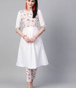 Women's white Khadi Print Flared Cotton Kurta