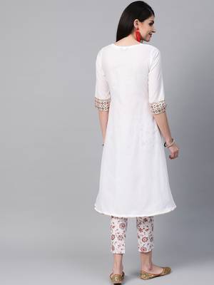 Women's white Khadi Print Flared Cotton Kurta 2