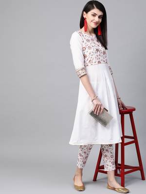 Women's white Khadi Print Flared Cotton Kurta 3