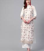 Women's white Khadi Print Straight Cotton Kurta With Palazzo