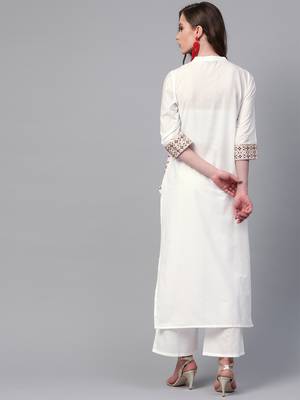 Women's white Khadi Print Straight Cotton Kurta With Palazzo 2