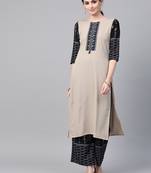 Women's grey Solid Straight Crepe Kurta With Palazzo