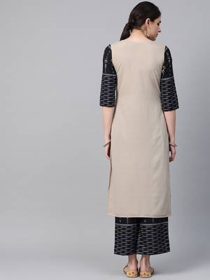 Women's grey Solid Straight Crepe Kurta With Palazzo 2