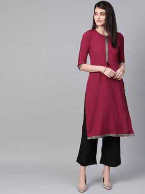 Women's pink Solid Straight Crepe Kurta 1