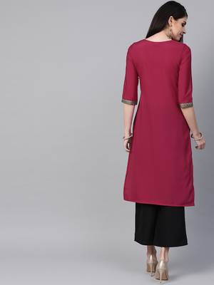 Women's pink Solid Straight Crepe Kurta 2