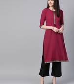 Women's pink Solid Straight Crepe Kurta With Palazzo