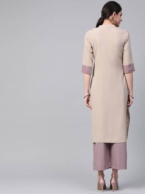 Women's beige foil Print Straight Crepe Kurta 2