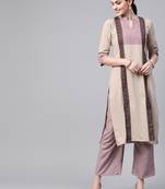 Women's beige Foil Print Straight Crepe Kurta With Palazzo