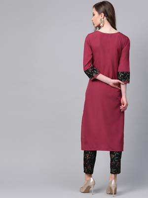 Women's pink Solid Straight Crepe Kurta 2