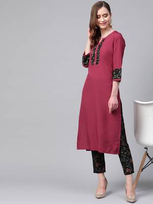 Women's pink Solid Straight Crepe Kurta 3