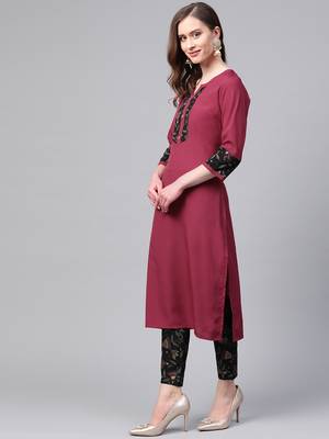 Women's pink Solid Straight Crepe Kurta 4