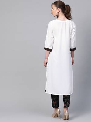 Women's white Solid Straight Crepe Kurta 2