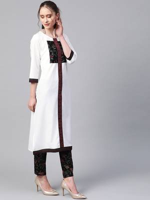 Women's white Solid Straight Crepe Kurta 3