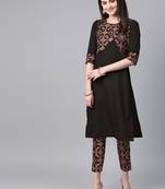 Women's black Foil Print Straight Crepe Kurta With Pant