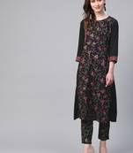 Women's black foil Print Straight Crepe Kurta