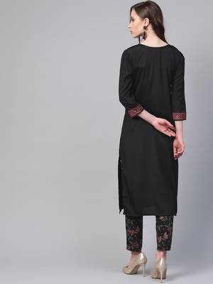 Women's black foil Print Straight Crepe Kurta 2