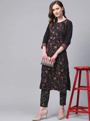 Women's black foil Print Straight Crepe Kurta 3