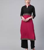 Women's pink Solid Straight Crepe Kurta