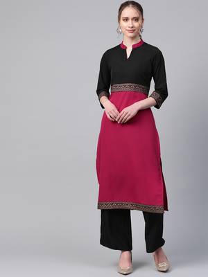 Women's pink Solid Straight Crepe Kurta With Palazzo 1