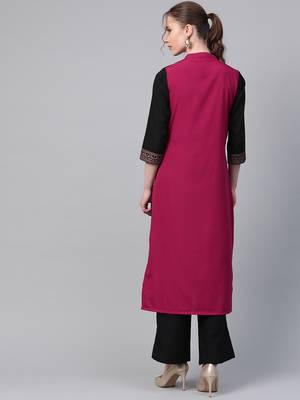 Women's pink Solid Straight Crepe Kurta With Palazzo 2
