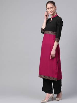 Women's pink Solid Straight Crepe Kurta With Palazzo 3