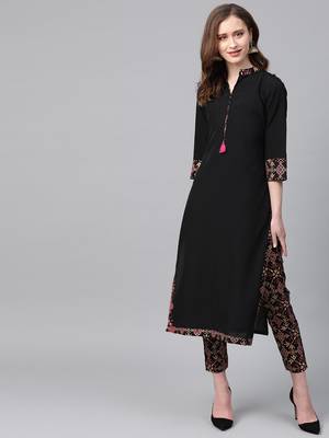 Women's black Solid Straight Crepe Kurta 1