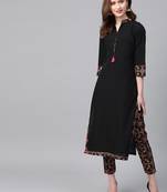 Women's black Solid Straight Crepe Kurta With Pant