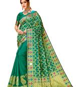 Green printed cotton saree with blouse