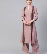 Women's wine foil Print Straight Crepe Kurta